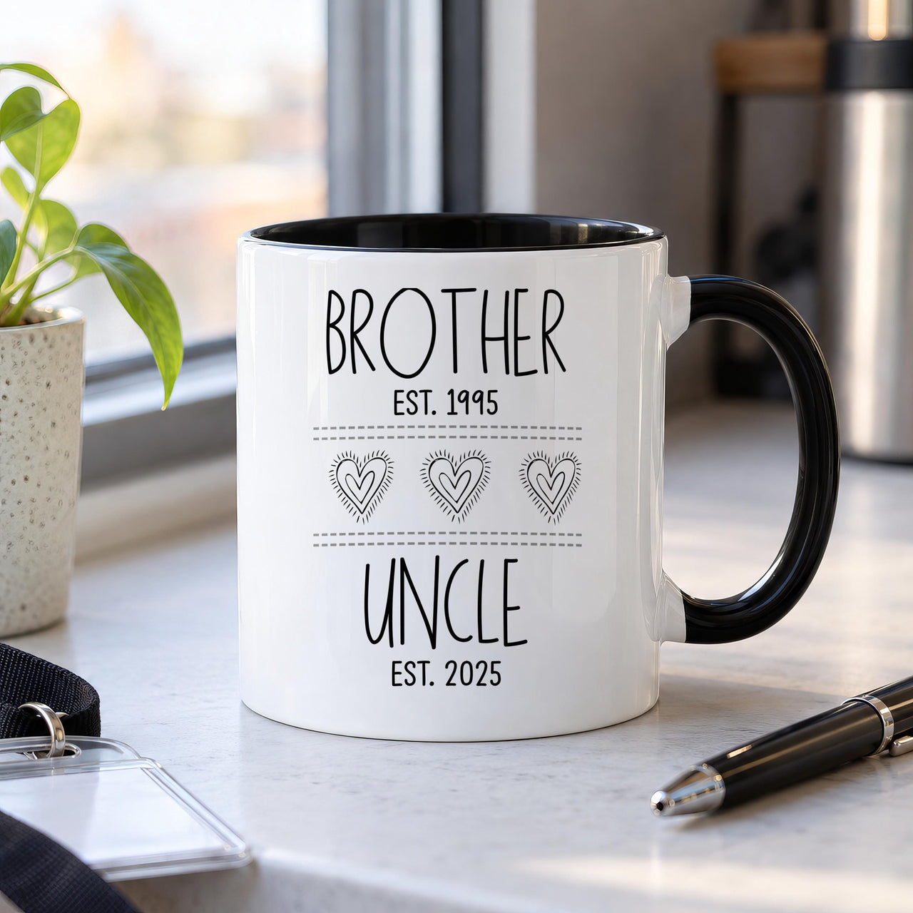 Personalised Brother to Uncle Ceramic Mug, Est Dates and Heart Icons - detail 7
