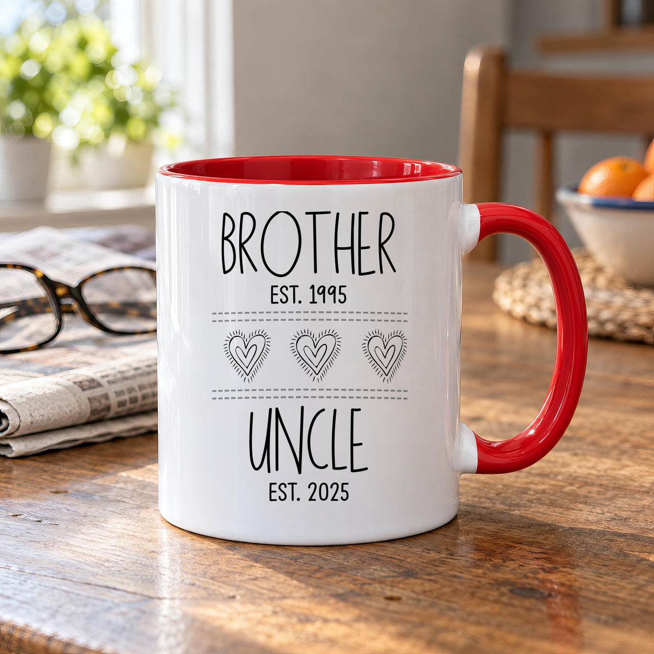 Personalised Brother to Uncle Ceramic Mug, Est Dates and Heart Icons - detail 8