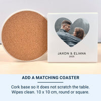 Matching heart photo coaster with a cork back