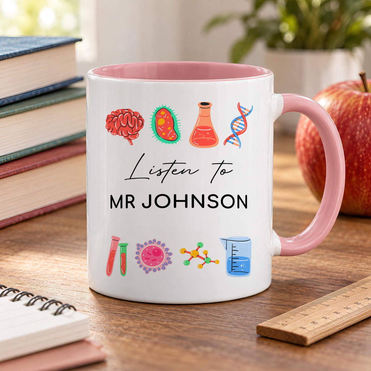 Personalised Science Teacher Ceramic Mug, Brain and DNA Icons - detail 9