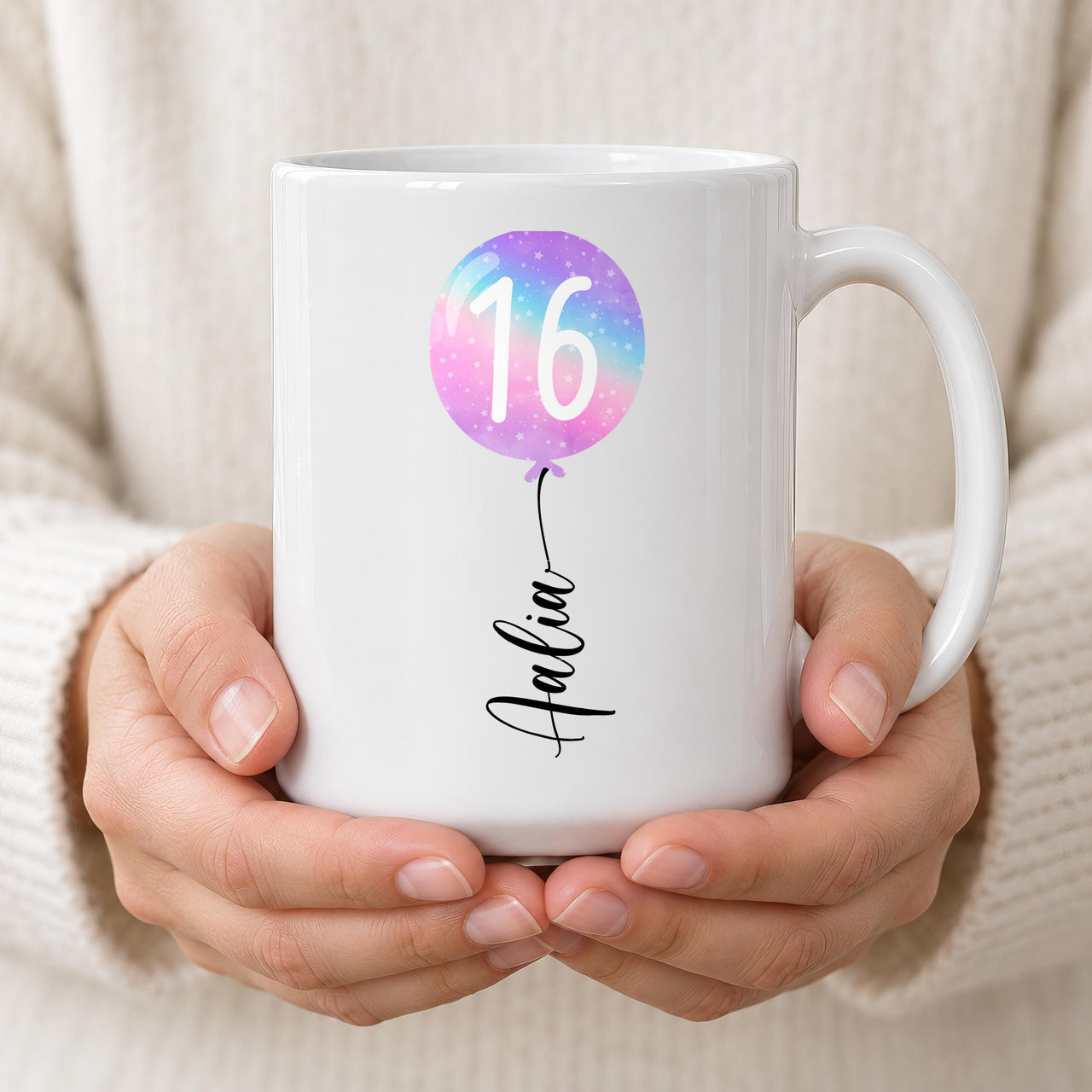 Personalised Number 16 Balloon Ceramic Mug - detail 13