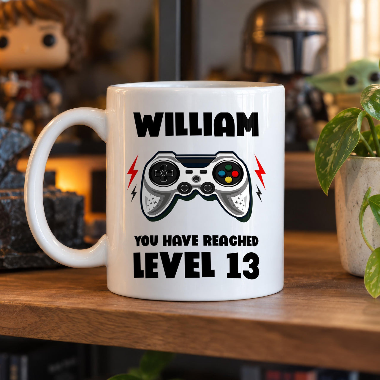Personalised Level Up Gamer Ceramic Mug - lifestyle