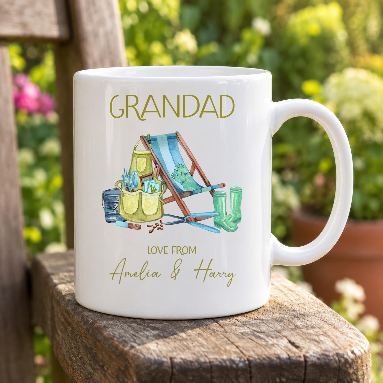 Personalised Grandad Garden Ceramic Mug - lifestyle