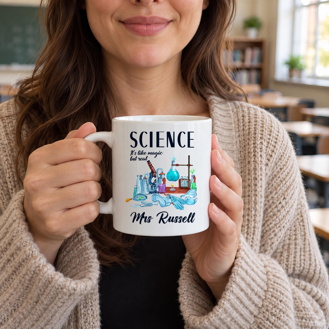 Personalised Science Teacher Ceramic Mug, Like Magic but Real Design - detail 6