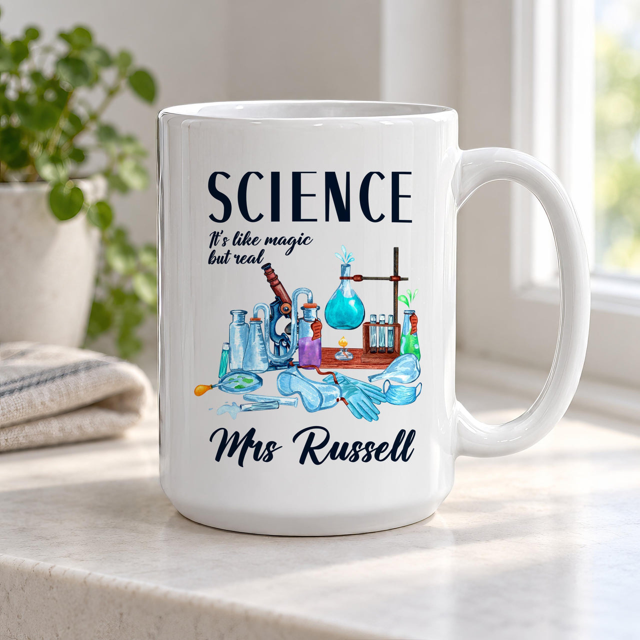 Personalised Science Teacher Ceramic Mug, Like Magic but Real Design - detail 13
