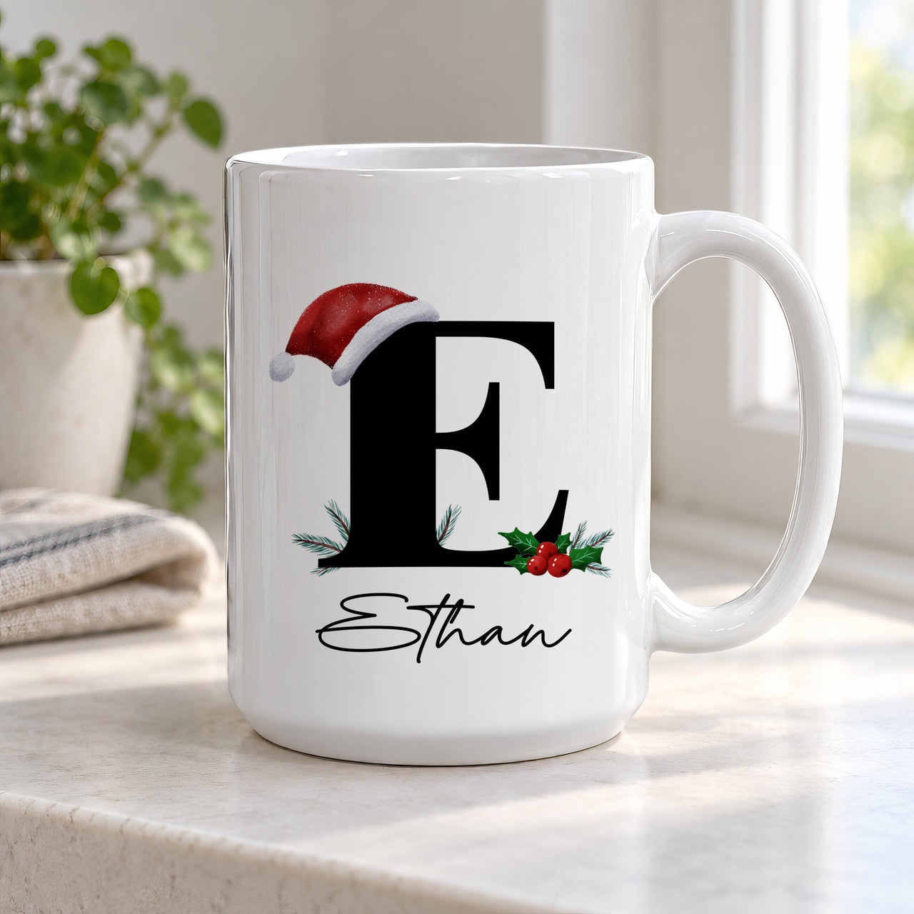 Personalised Santa Hat Initial Ceramic Mug - detail 12
