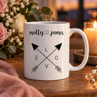 Personalised Heart and Love Arrows Ceramic Mug - lifestyle