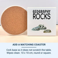 Matching Geography Rocks coaster with a cork back