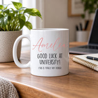 Personalised University Good Luck Message Ceramic Mug - lifestyle