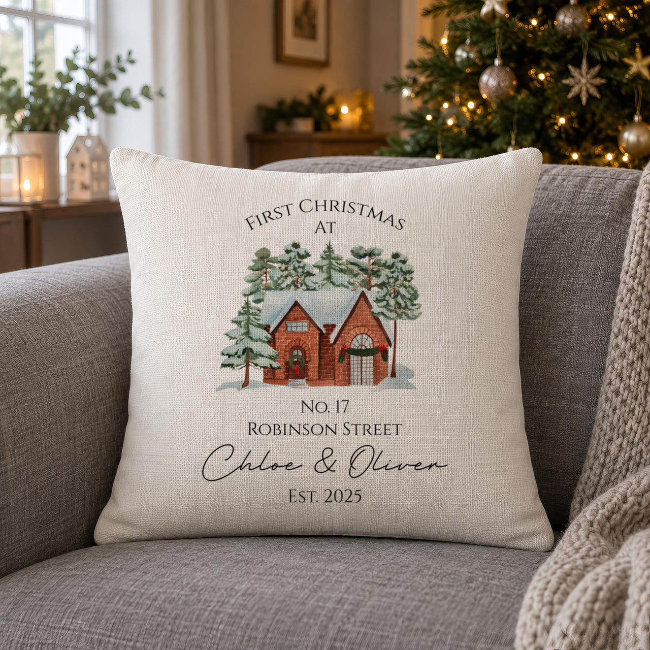 Personalised Snowy House Cushion