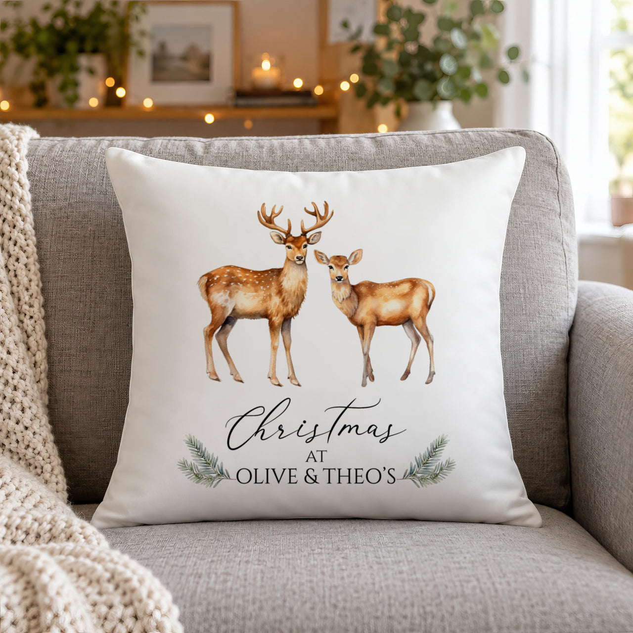 Personalised Deer Couple Cushion