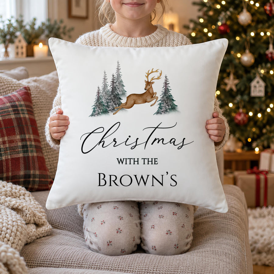 Personalised Minimalist Reindeer Cushion - photo of the finished product