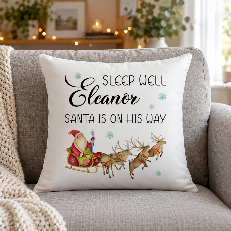 Personalised Santa's Arrival Cushion, Farmhouse Design - photo of the finished product