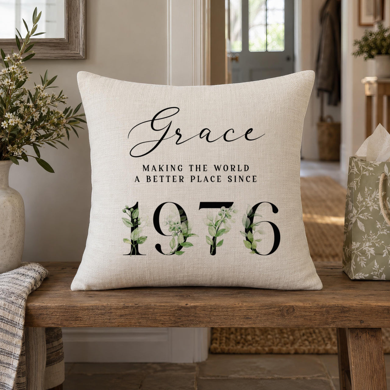 Personalised Floral Milestone Cushion