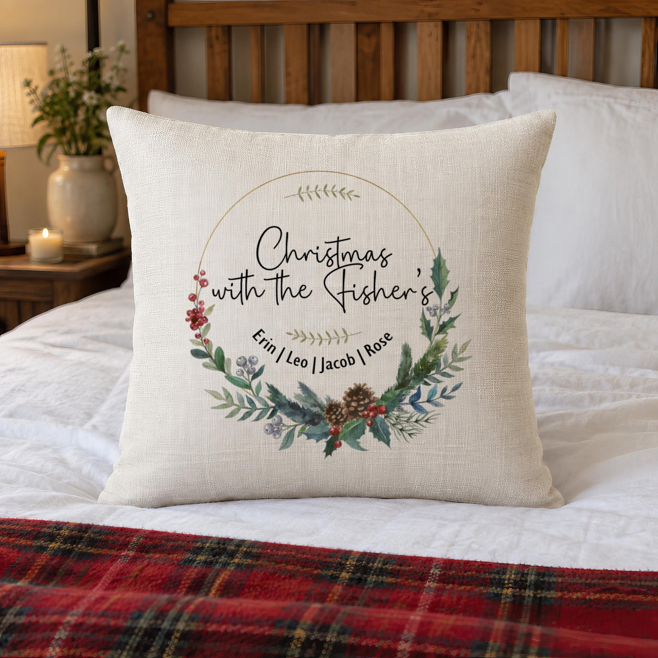 Personalised Christmas Wreath Cushion