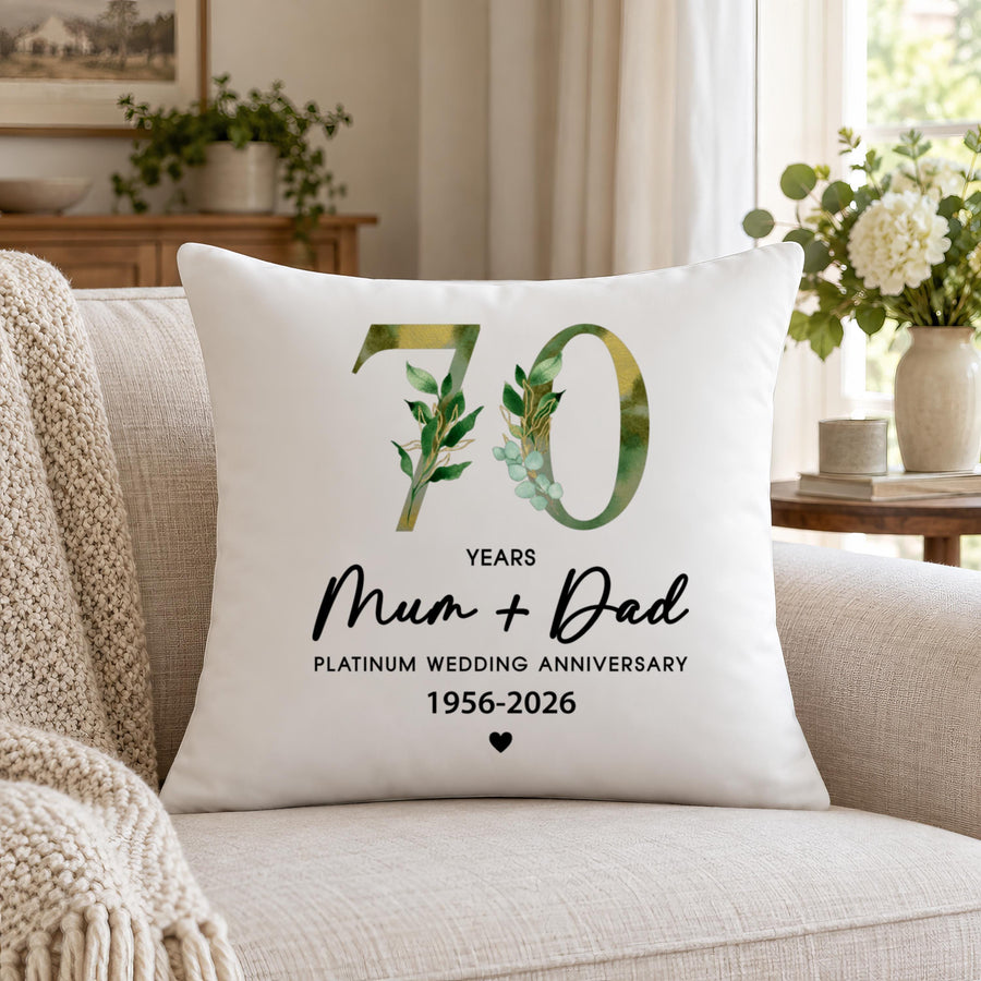 Personalised Platinum Anniversary Cushion - photo of the finished product