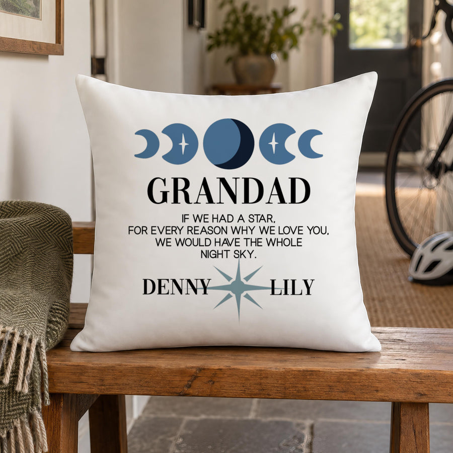 Personalised Grandad Moon Phases Cushion - photo of the finished product