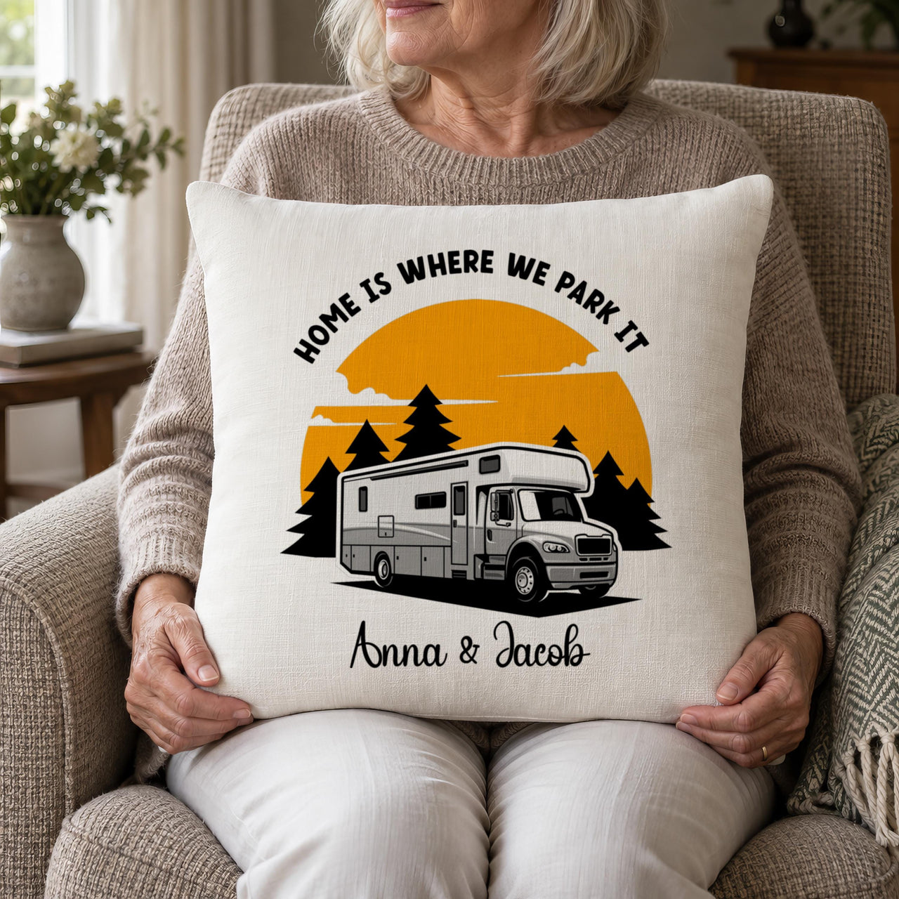 Personalised Motorhome Sunset Cushion