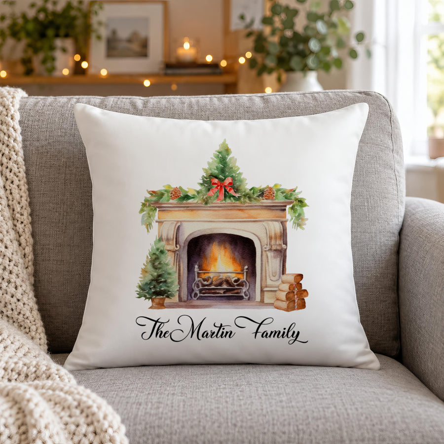 Personalised Fireplace Christmas Tree Cushion - photo of the finished product