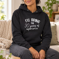 Black hoodie with the I'll Bring the Experience design printed on the chest