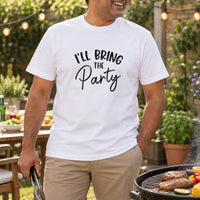 White T-shirt with the I'll Bring the Party design printed on the chest