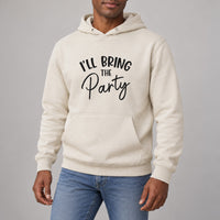 Sand hoodie with the I'll Bring the Party design printed on the chest