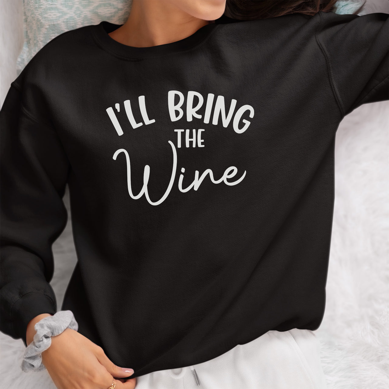 I'll Bring The Wine Iron-On Transfer - DENMARY HTV shown on a sweatshirt