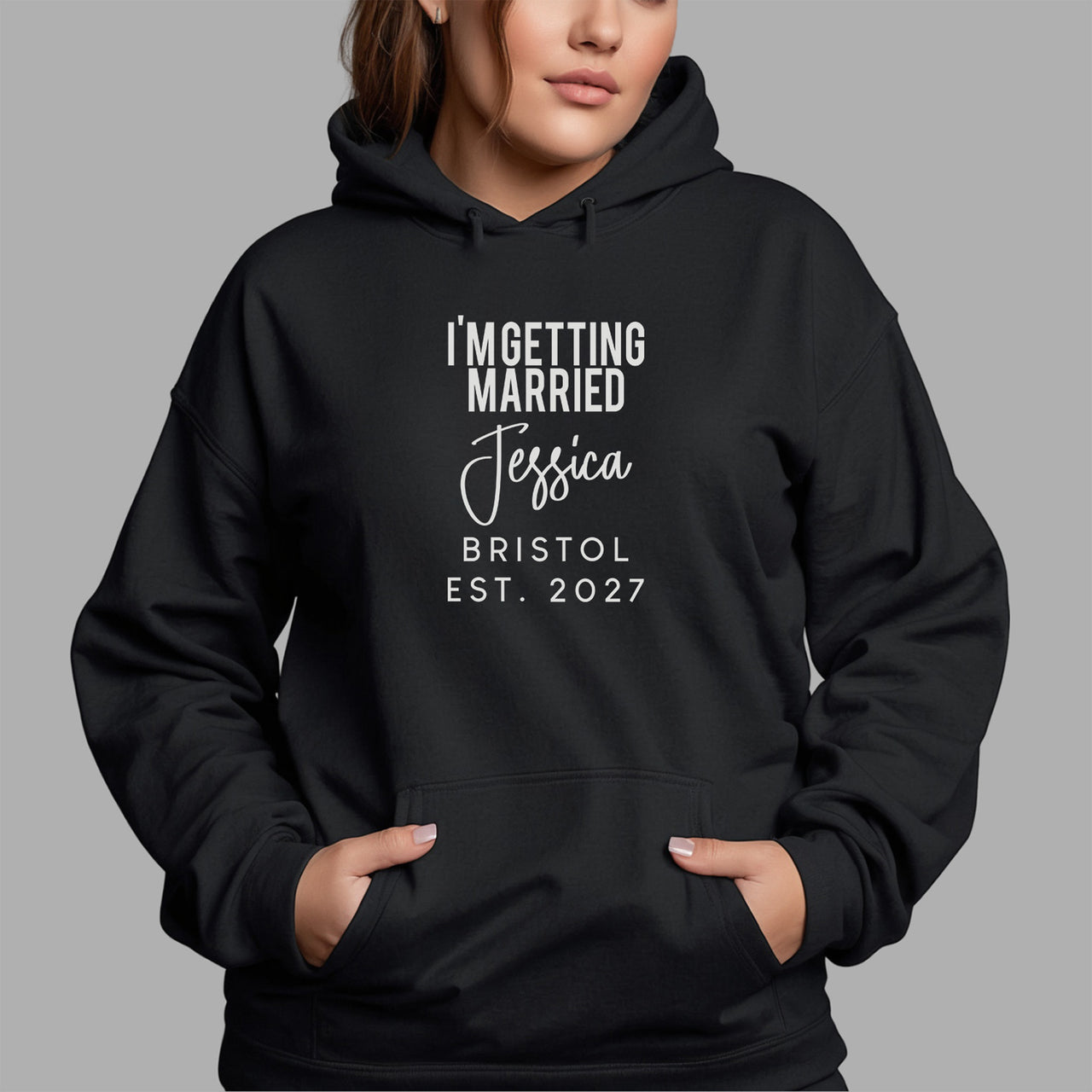 I'm Getting Married Hen Party Iron-On Transfer shown on a hoodie