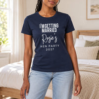 I'm Getting Married Hen Party Iron-On Transfer, shown on a navy t-shirt