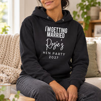 I'm Getting Married Hen Party Iron-On Transfer, shown on a black hoodie