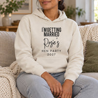 I'm Getting Married Hen Party Iron-On Transfer, shown on a natural hoodie