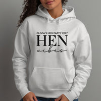 Hen Vibes iron-on transfer shown on a hoodie