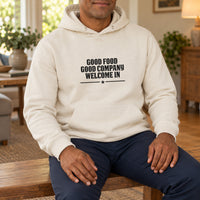Iron-On Menu or Rules Text - Up to Five Lines on One Sheet, shown on a natural hoodie