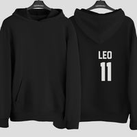 Kids Football Shirt Name Number Iron-On Transfer shown on a hoodie