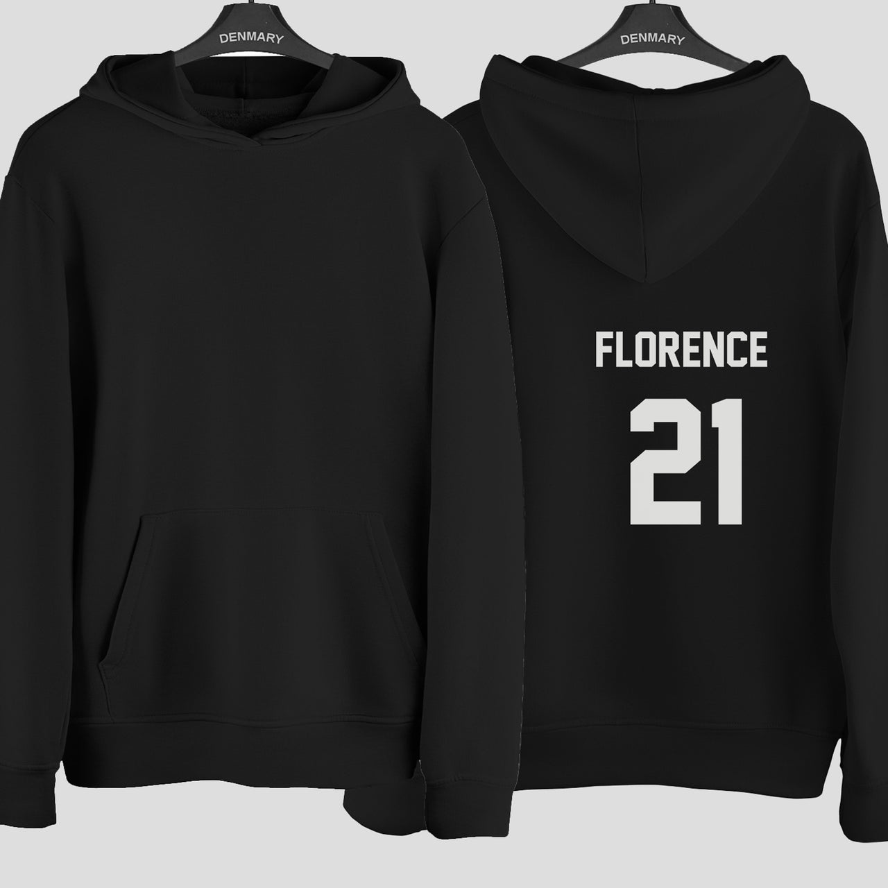 Kids Hockey Kit Name Number Iron-On Transfer shown on a hoodie