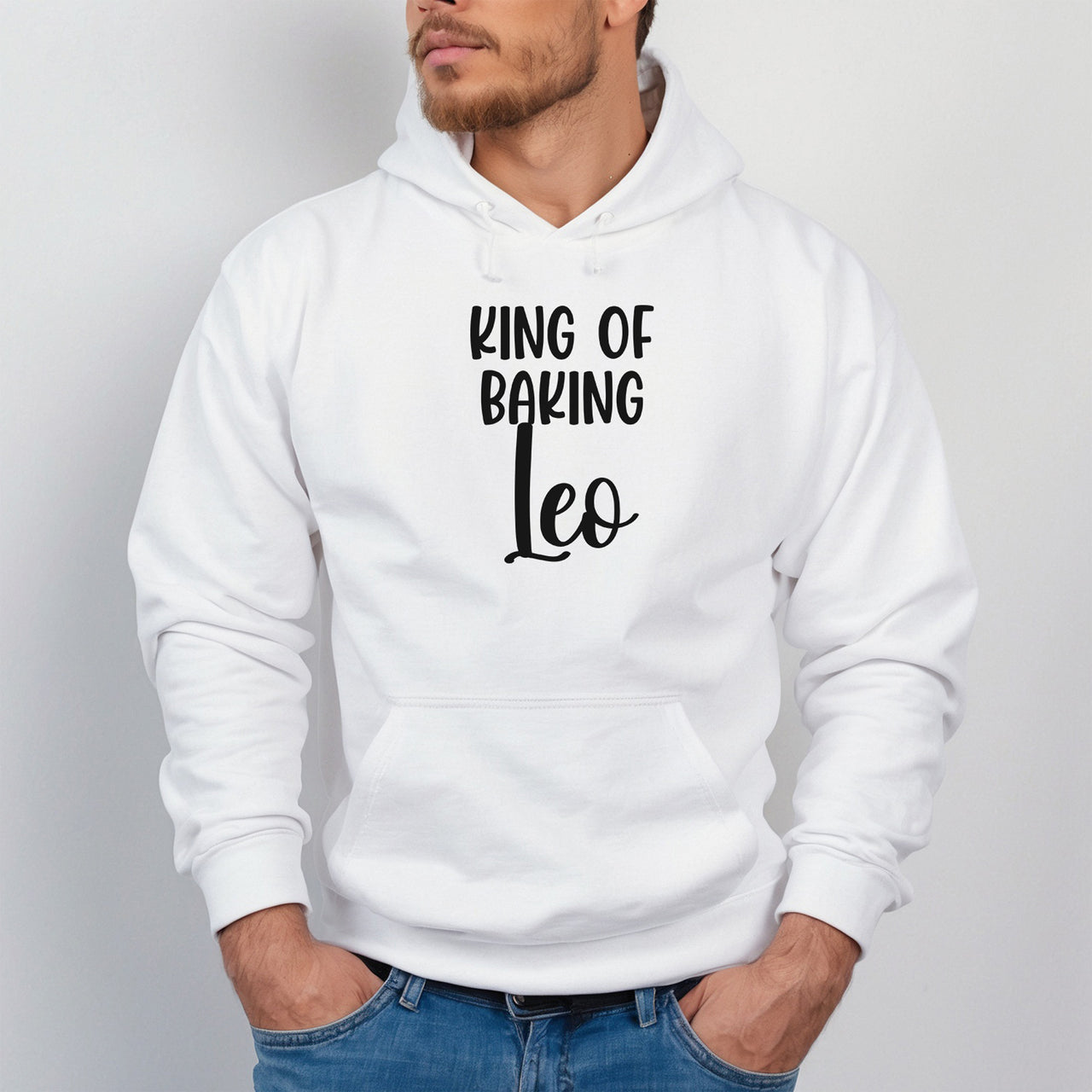 King of Baking Iron-On Transfer - Personalised Name Design shown on a hoodie