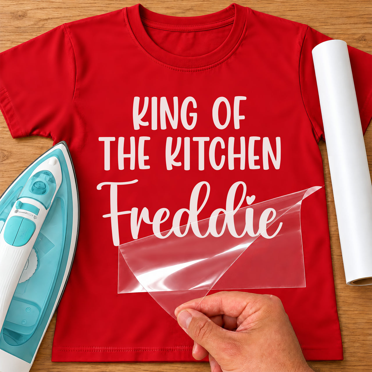 King Of The Kitchen Iron-On Transfer - Personalised Name & Knives Design