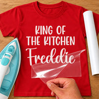 King Of The Kitchen Iron-On Transfer - Personalised Name & Knives Design