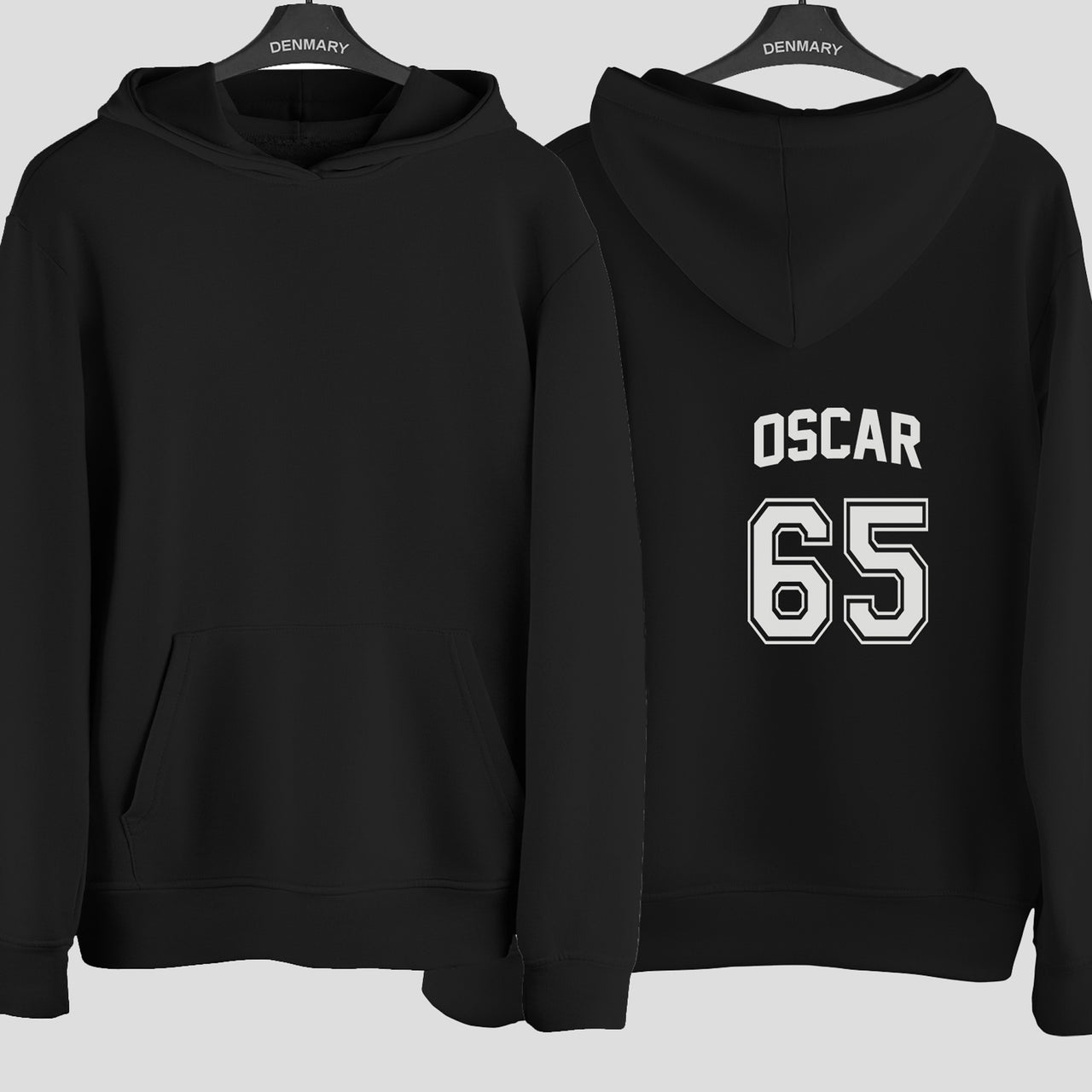 Kit Style Name & Number Iron-On Transfer - Personalised Birthday Jersey Print shown on a hoodie