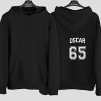 Kit Style Name & Number Iron-On Transfer - Personalised Birthday Jersey Print shown on a hoodie