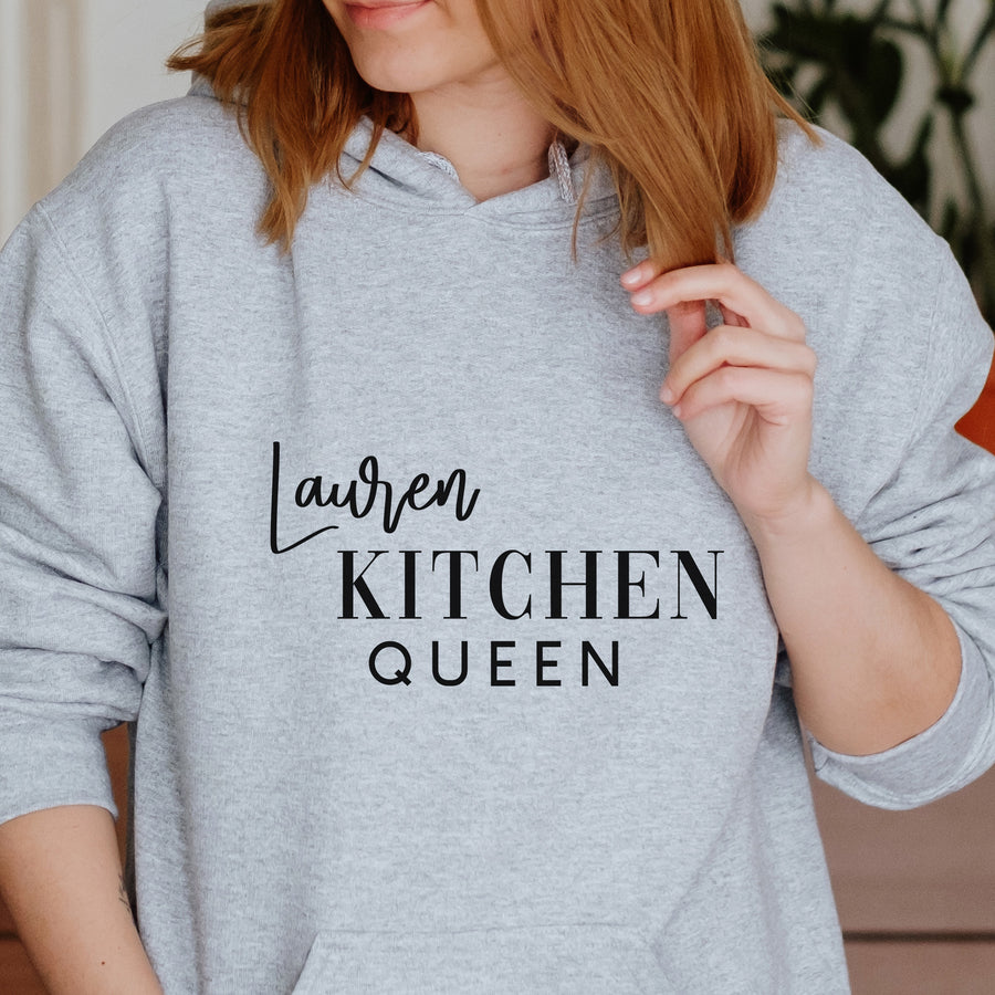 Kitchen Queen Iron-On Transfer - Personalised Name Utensil Crown Design - photo of the finished product