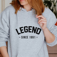Legend Since Iron-On Transfer shown on a hoodie