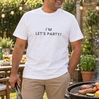 White T-shirt with the I'm Let's Party design printed on the chest
