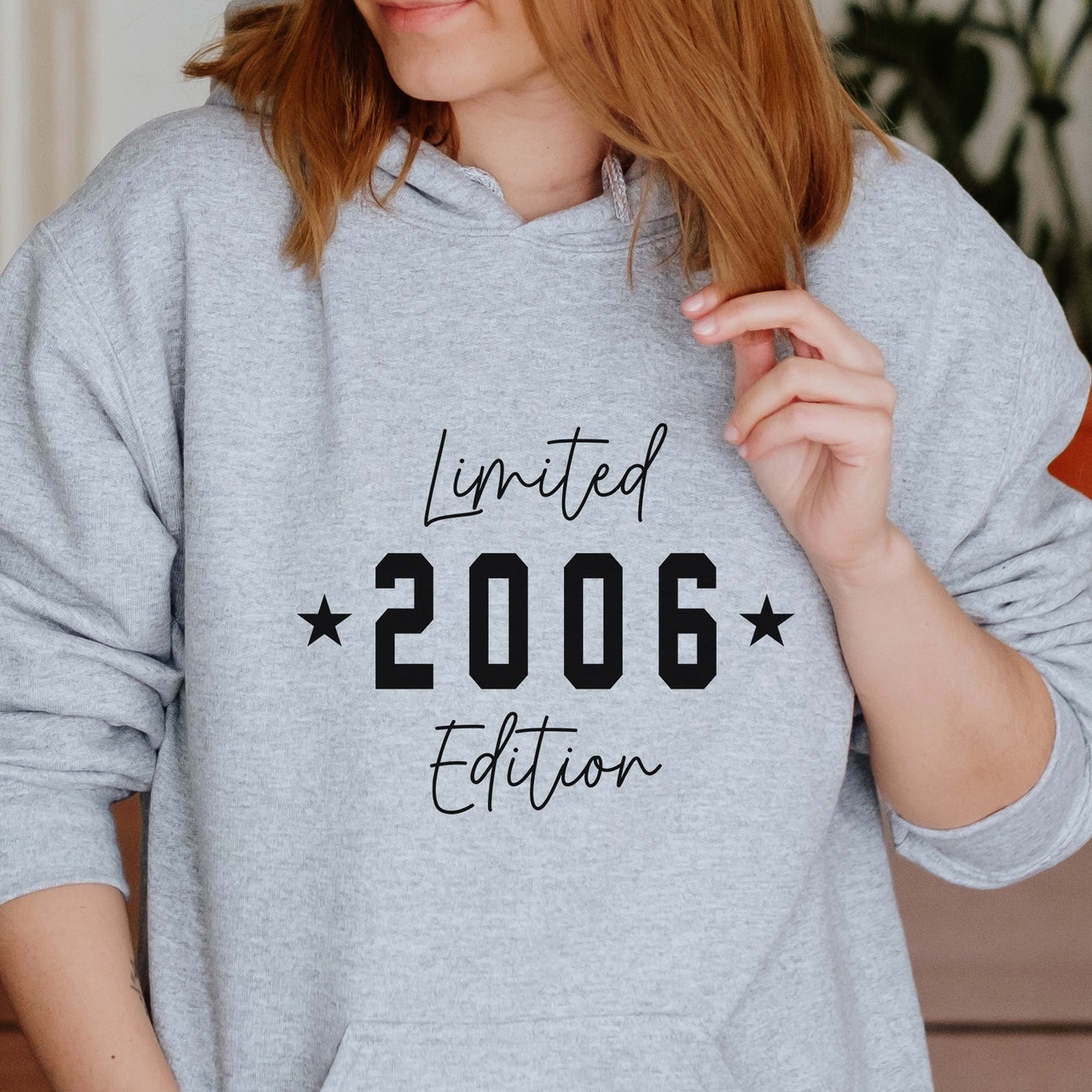 Limited Edition Birth Year Badge Iron-On Transfer - Personalised Milestone Birthday Design shown on a hoodie