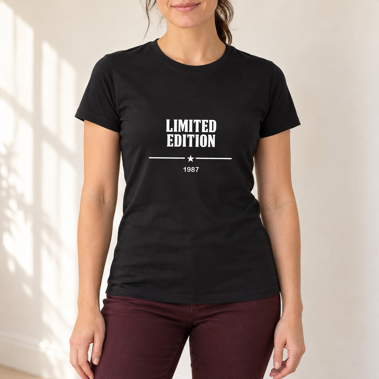 Limited Edition Birth Year Iron-On Transfer - Personalised Milestone Birthday HTV 2, shown on a black t-shirt