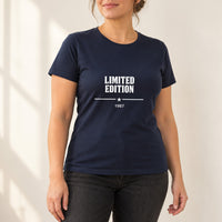Limited Edition Birth Year Iron-On Transfer - Personalised Milestone Birthday HTV 2, shown on a navy t-shirt