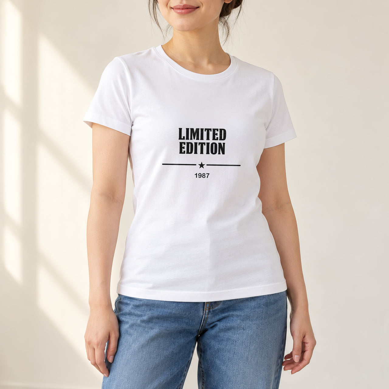 Limited Edition Birth Year Iron-On Transfer - Personalised Milestone Birthday HTV 2, shown on a white t-shirt