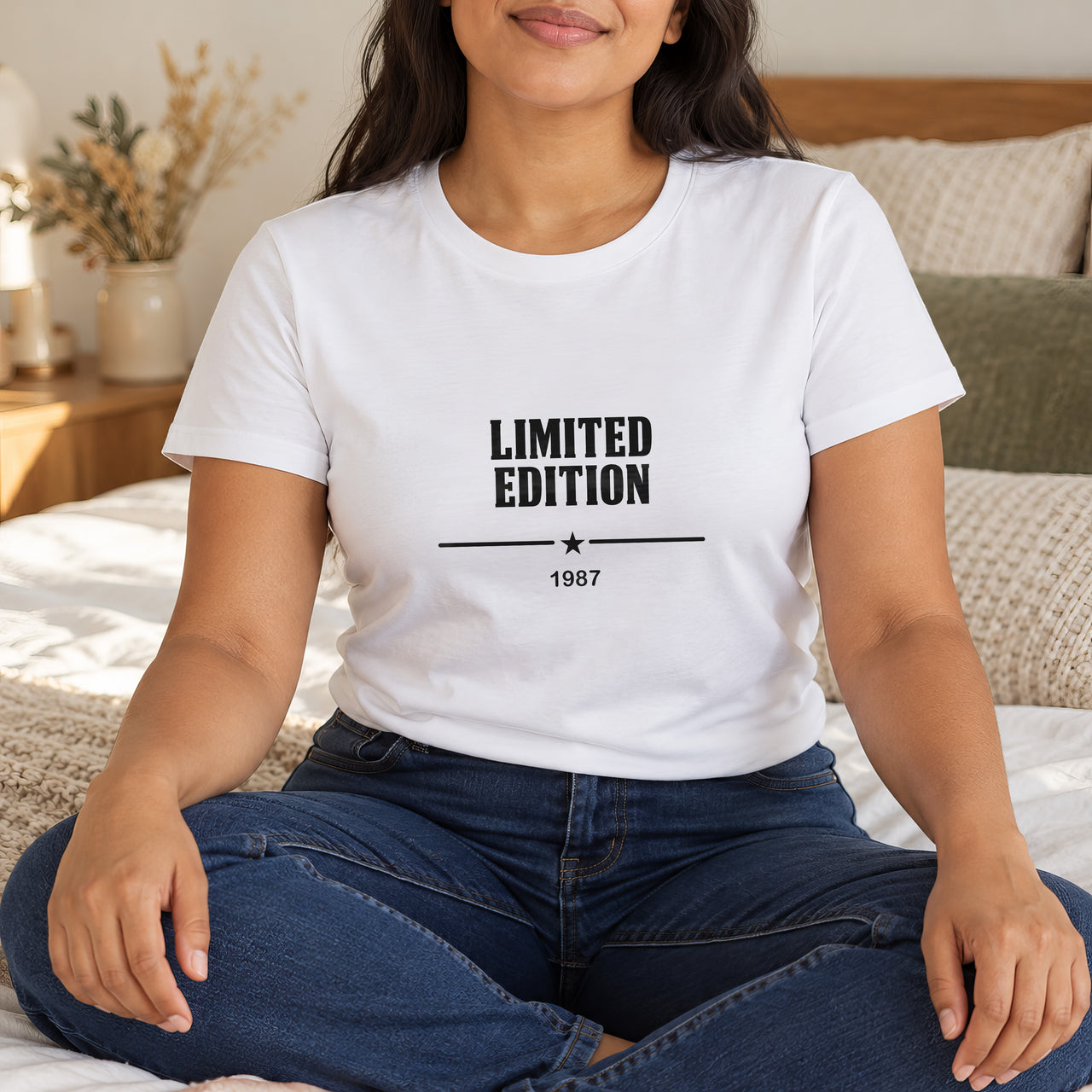 Limited Edition Birth Year Iron-On Transfer - Personalised Big Birthday HTV, shown on a white t-shirt