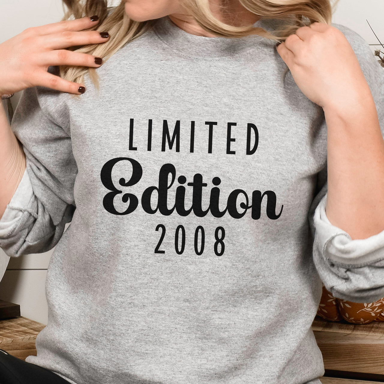 Limited Edition Birth Year Iron-On Transfer - Personalised Coming-of-Age Birthday HTV shown on a sweatshirt