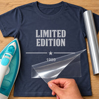 Navy T-shirt with grey 'LIMITED EDITION' and '1989' under a star divider, Limited Edition birth year iron-on transfer